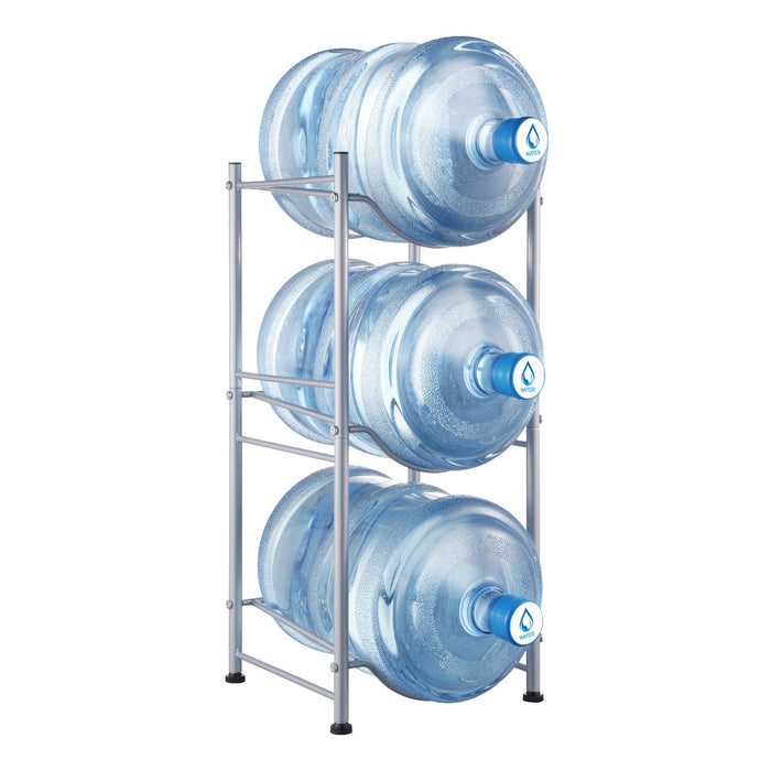 VEVOR 3 Tiers Water Jug Holder, 5 Gallon Water Bottle Holder, Single Row Water Bottle Rack for 3 Bottles, Heavy Duty Water Jug Rack for Kitchen, Office, Living Room, Silver