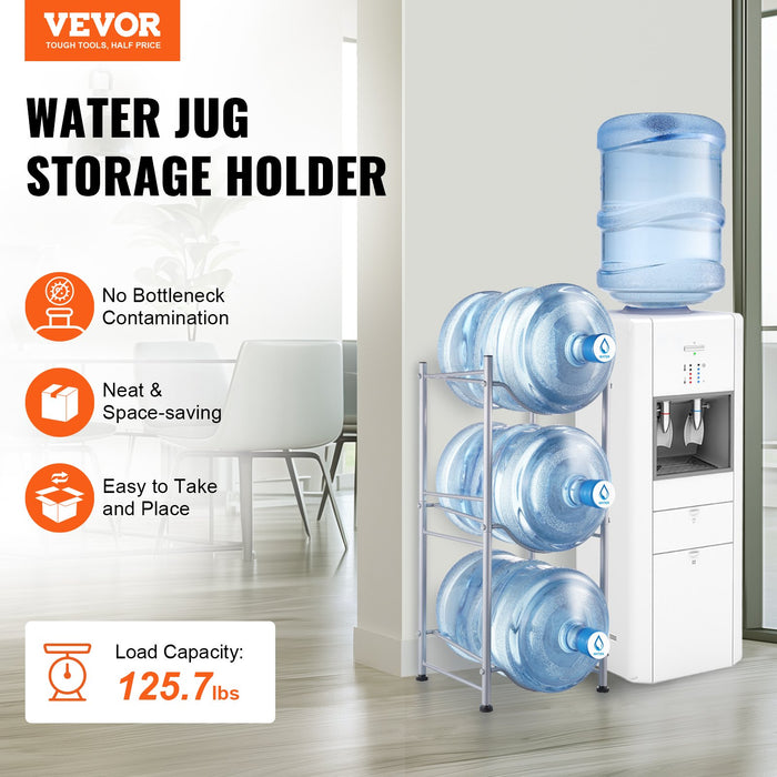 VEVOR 3 Tiers Water Jug Holder, 5 Gallon Water Bottle Holder, Single Row Water Bottle Rack for 3 Bottles, Heavy Duty Water Jug Rack for Kitchen, Office, Living Room, Silver
