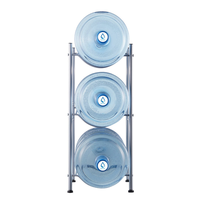 VEVOR 3 Tiers Water Jug Holder, 5 Gallon Water Bottle Holder, Single Row Water Bottle Rack for 3 Bottles, Heavy Duty Water Jug Rack for Kitchen, Office, Living Room, Silver