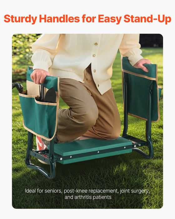 VEVOR Garden Kneeler and Seat, 6 in Wide Kneeling Pad, Heavy Duty Garden Kneeling Stool, Folding Garden Seat with 2 Tool Bags, Relieve Knee & Back Pain, Portable Garden Bench for Women Grandparents