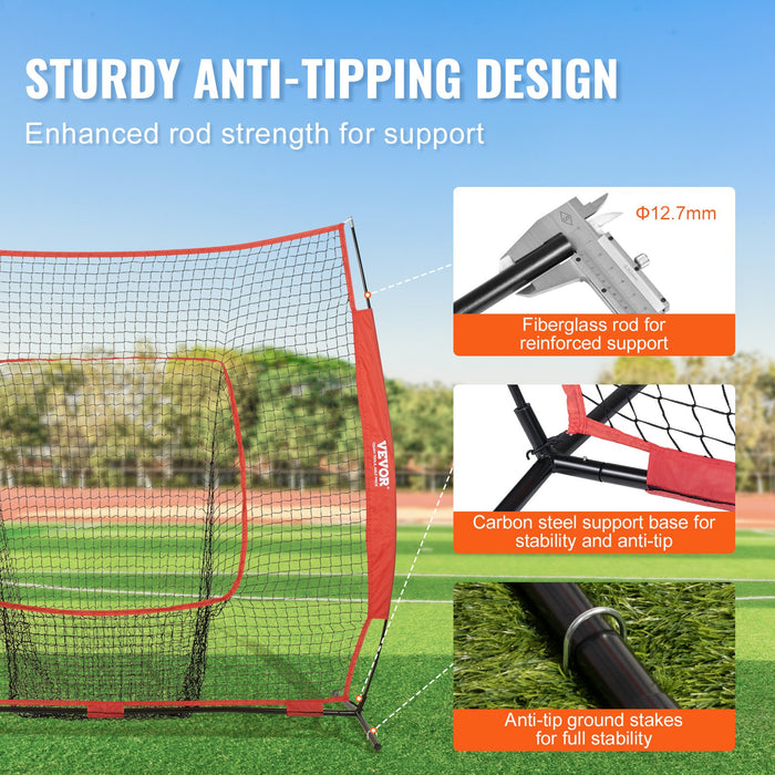 VEVOR 7x7 Baseball Softball Practice Net, Portable Baseball Training Net for Hitting Batting Catching Pitching, Backstop Baseball Equipment Training Aids with Carry Bag and Strike Zone
