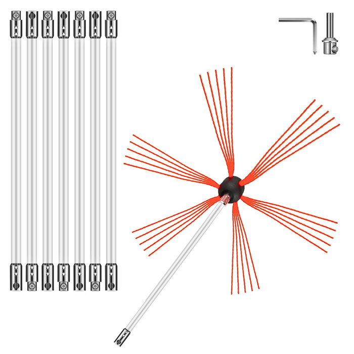 VEVOR Chimney Sweeping Brush Rotary Chimney Brush 315Inch Chimney Brush Rod Kit 8 Rods with Nylon Flexible Rods (8 Rods)