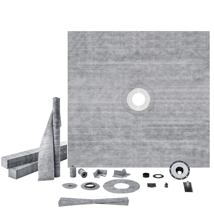 VEVOR Shower Curb Kit, 1828x1828mm, 72"x72" Shower Pan Kit with 50.8mm ABS Central Flange, 101.6mm Stainless Steel Grate, Waterproof Shower Curb & Membrane & Strip, Shower Pan Slope Sticks Fit for Bathroom