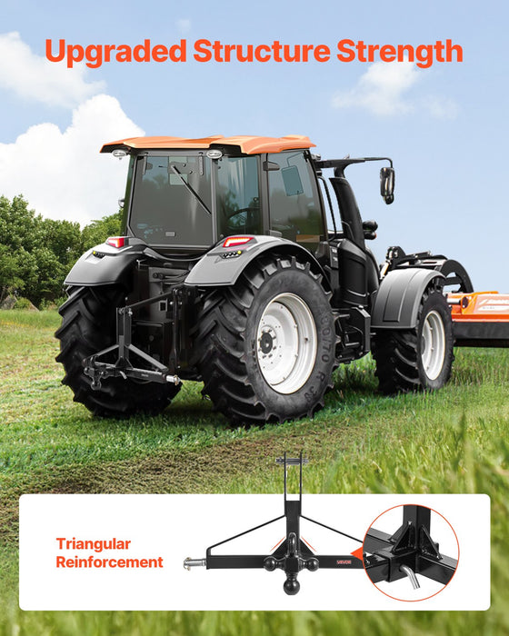 VEVOR 3 Point Trailer Hitch with 2 in Receiver, 3pt Quick Hitch Attachment, Heavy Duty Tractor Tow Drawbar Adapter, Compatible with Kubota, Mahindra, Ford, Yanmar, John Deere, Massey Ferguson