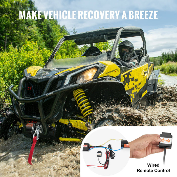 VEVOR Electric Winch, 1361 kg Line Pull Capacity, 12V DC ATV/UTV Winch with Φ0.5 x 1188.7 cm 7 Strands Steel Cable Roller Fairlead Wired Remote Control, IP55 Waterproof for Towing UTV ATV Off-Road
