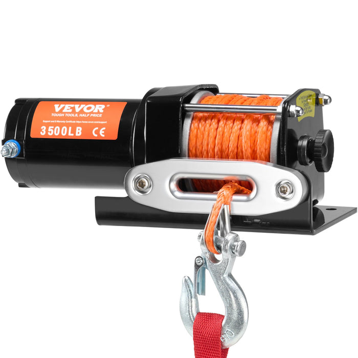 VEVOR Electric Winch, 1588 kg Line Pull Capacity, 12V DC ATV Winch with Φ0.5 x 1188.7 cm 12 Strands Synthetic Rope Aluminum Fairlead Wired Remote Control, IP55 Waterproof for Towing ATV Boat
