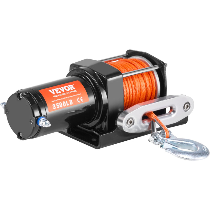 VEVOR Electric Winch, 1588 kg Line Pull Capacity, 12V DC ATV Winch with Φ0.5 x 1188.7 cm 12 Strands Synthetic Rope Aluminum Fairlead Wired Remote Control, IP55 Waterproof for Towing ATV Boat