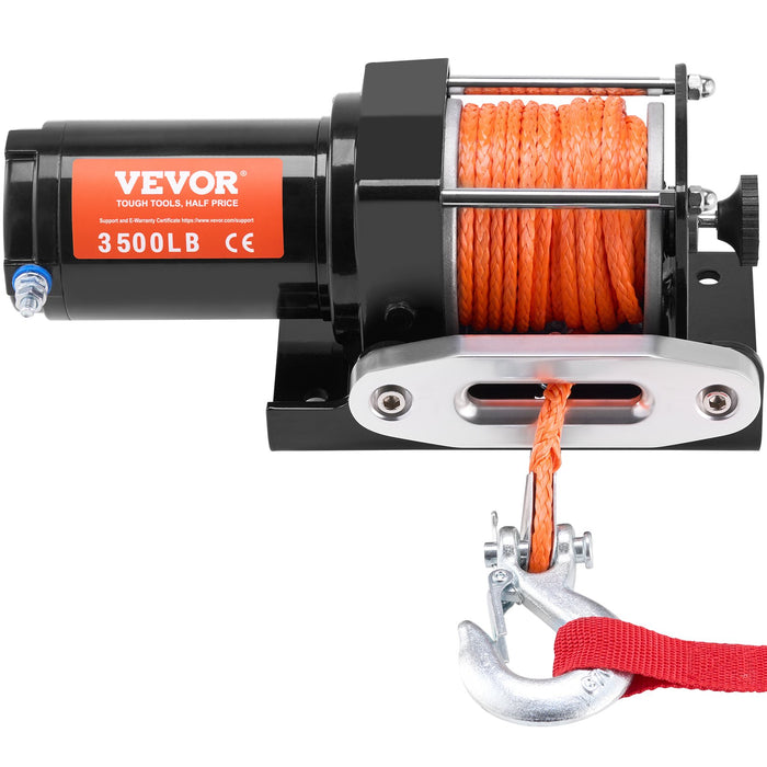 VEVOR Electric Winch, 1588 kg Line Pull Capacity, 12V DC ATV Winch with Φ0.5 x 1188.7 cm 12 Strands Synthetic Rope Aluminum Fairlead Wired Remote Control, IP55 Waterproof for Towing ATV Boat