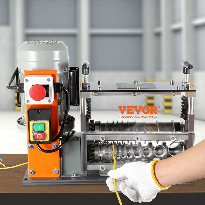 VEVOR Automatic Wire Stripping Machine, 0.06''-1.57'' Electric Motorized Cable Stripper, 750 W, 98 ft/min Wire Peeler with Visible Stripping Depth Reference, 10 Channels for Scrap Copper Recycling
