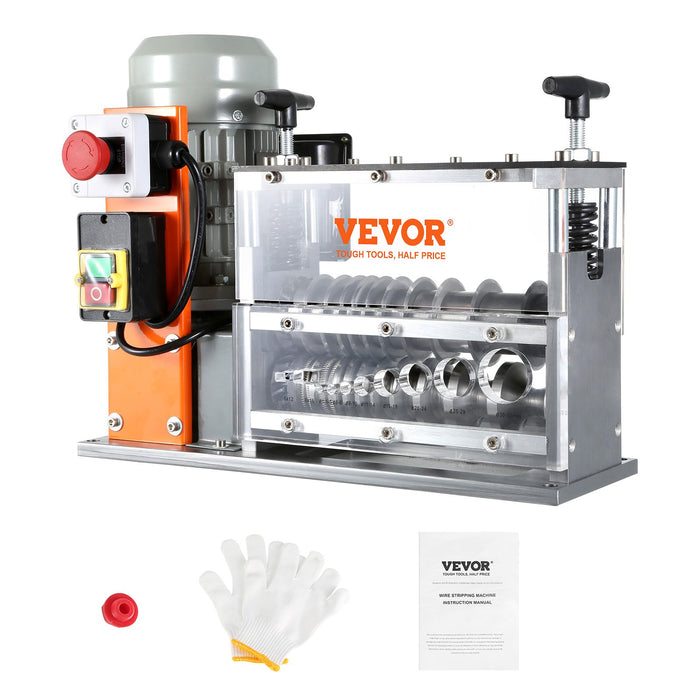 VEVOR Automatic Wire Stripping Machine, 0.06''-1.57'' Electric Motorized Cable Stripper, 750 W, 98 ft/min Wire Peeler with Visible Stripping Depth Reference, 10 Channels for Scrap Copper Recycling
