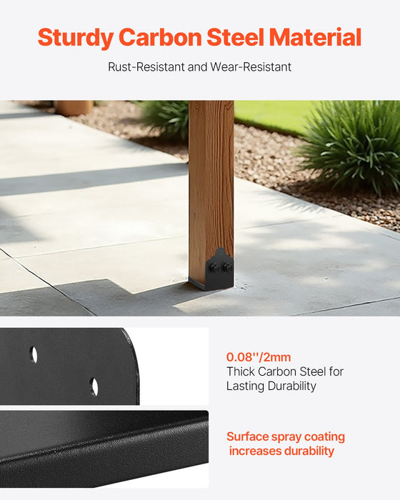 VEVOR 6x6 Post Base 2 Pcs, Inner Size 5.9x5.55 inch / 150x141 mm Post Brackets, Heavy Duty Carbon Steel Decking Posts, Wood Posts Brackets for Pavilion Deck Railing Support Deck Base Plate, Black