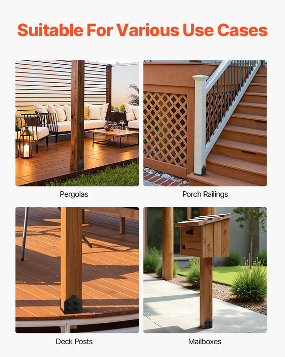 VEVOR 8x8 Post Base 2 Pcs, Inner Size 7.9x7.5 inch / 200x190 mm Post Brackets, Heavy Duty Carbon Steel Decking Posts, Wood Posts Brackets for Pavilion Deck Railing Support Deck Base Plate, Black