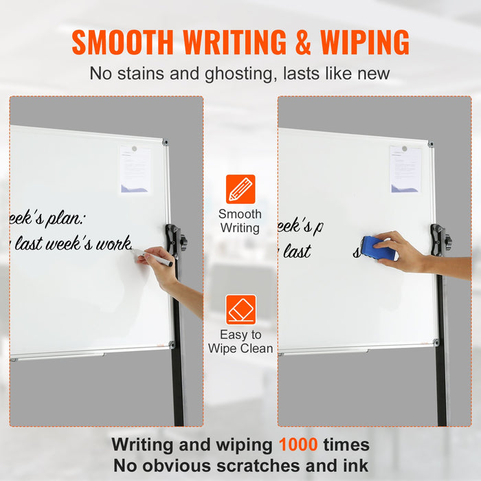 VEVOR 91.5x61cm Rolling Magnetic Whiteboard, Double-sided Mobile Whiteboard, Adjustable Height Dry Erase Board with Wheels, 1 Magnetic Erase & 3 Dry Erase Markers & Movable Tray Office, School