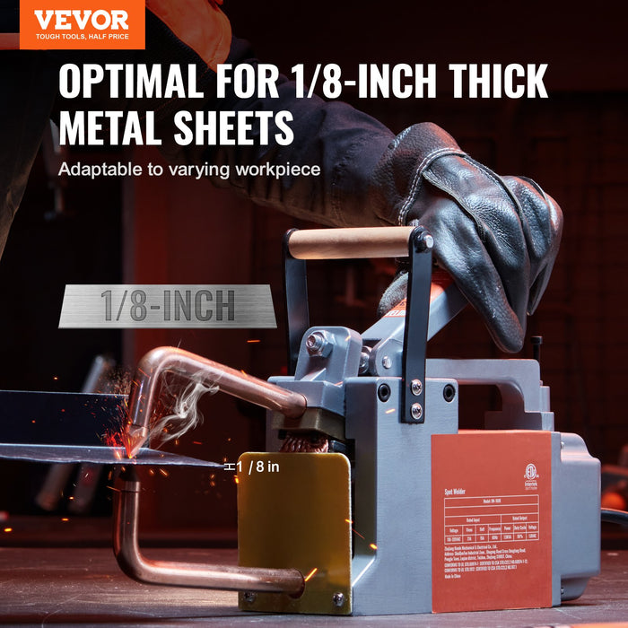 VEVOR Portable Spot Welder, 1/8-inch Thick Spot Welder Machine with 8KVA Input Capacity, Handheld Welding Tip Gun Metal Sheet Spot Welding Machine for Carbon Steel, Aluminum Sheet