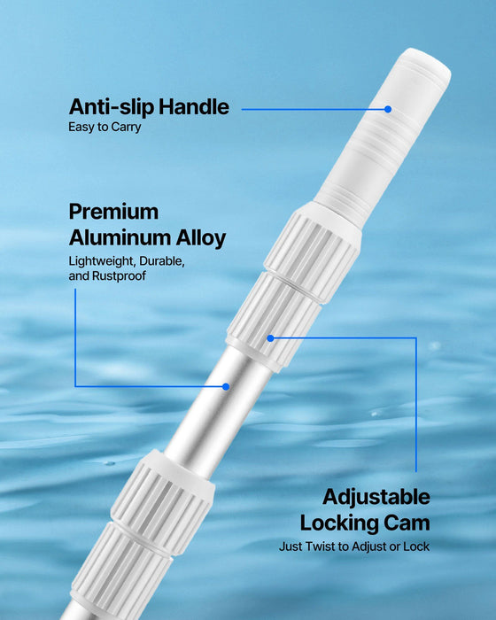 Pool Pole, 1 to 3.66 m Telescoping Swimming Pool Cleaning Poles, Professional Adjustable Telescopic Pole with Extension Pole, Heavy Duty Cleaner Stick for Skimmer Net, Rake, Brush, Vacuum Head