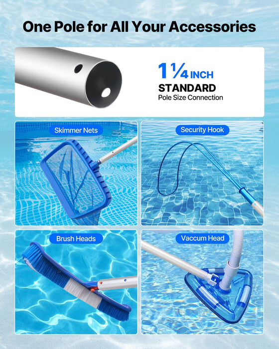 Pool Pole, 1 to 3.66 m Telescoping Swimming Pool Cleaning Poles, Professional Adjustable Telescopic Pole with Extension Pole, Heavy Duty Cleaner Stick for Skimmer Net, Rake, Brush, Vacuum Head