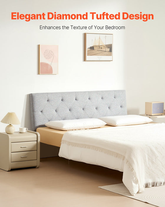 VEVOR Headboard, Full Size Headboard with Adjustable Height, Comfortable Diamond Tufted for Full Size Bed, W 56.3 x Hï¼?5.6-47.4）inches, Ideal for Bedroom, Hotel, Homestay, Dormitory, Light Grey
