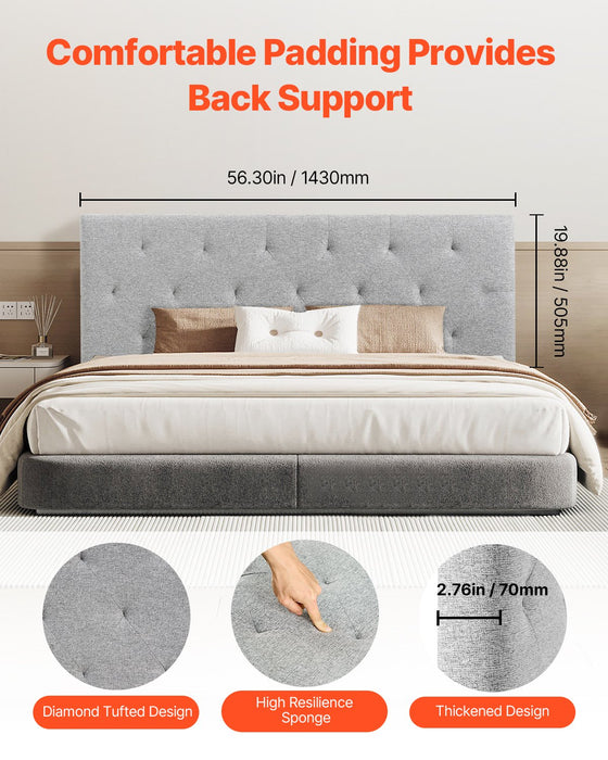 VEVOR Headboard, Full Size Headboard with Adjustable Height, Comfortable Diamond Tufted for Full Size Bed, W 56.3 x Hï¼?5.6-47.4）inches, Ideal for Bedroom, Hotel, Homestay, Dormitory, Light Grey