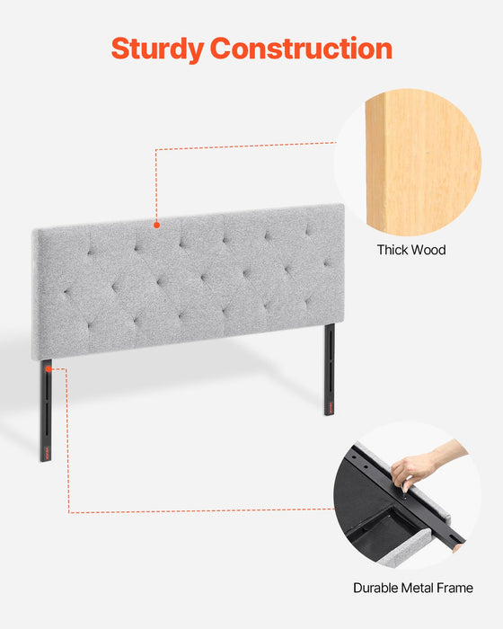 VEVOR Headboard, Full Size Headboard with Adjustable Height, Comfortable Diamond Tufted for Full Size Bed, W 56.3 x Hï¼?5.6-47.4）inches, Ideal for Bedroom, Hotel, Homestay, Dormitory, Light Grey