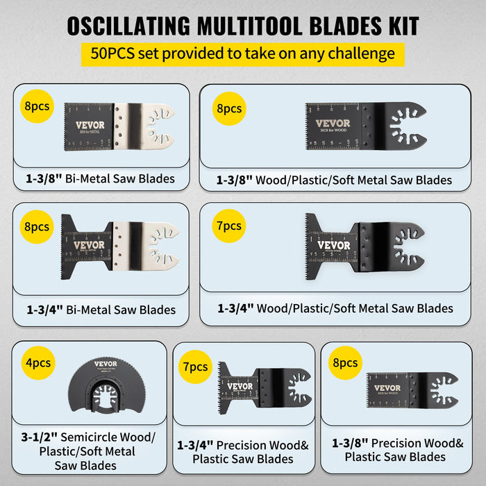 VEVOR Oscillating Multi Tool Saw Blades Multi Tool Blades 50PCS for Wood Metal