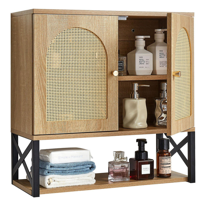 Bathroom Wall Cabinet, with 2 Doors and Adjustable Shelf, Over the Toilet Storage Medicine Cabinet Wall Mounted, Hanging Organizer with Shelves & Open Partition for Laundry Room Kitchen Restroom