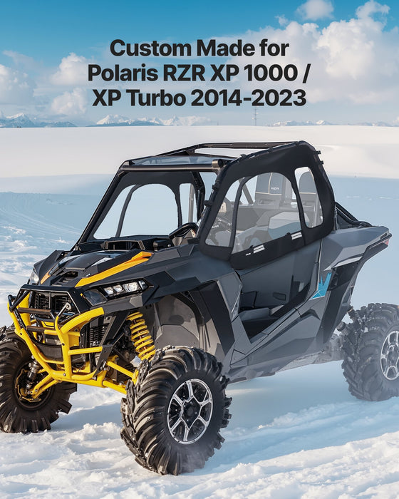VEVOR Cab Enclosure Upper Doors, Compatible with Polaris RZR XP 1000/XP Turbo 2014-2023, Soft Upper Doors, Windproof Upgraded Zipper UTV Soft Side Window Kit, Work with Side Mirrors and Windshields