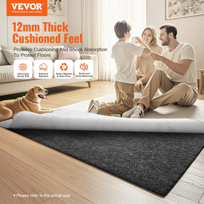 VEVOR Rug Pad Without Slip Resistance, Protective Cushioning Carpet Pad, 8' x 10', 1/2"Thick, 100% Pure Polyester Felt, 7-8ãŽ?Premium Comfort Underfoot Carpet Padding Rug Cushion for All Floors, Gray
