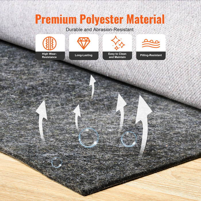 VEVOR Rug Pad Without Slip Resistance, Protective Cushioning Carpet Pad, 9' x 12', 1/4"Thick, 100% Pure Polyester Felt, 10-11㎡ Premium Comfort Underfoot Carpet Padding Rug Cushion for All Floors, Gray