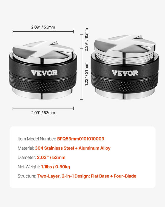 VEVOR 53mm Coffee Distributor 2-in-1 Adjustable Espresso Distributor for Home