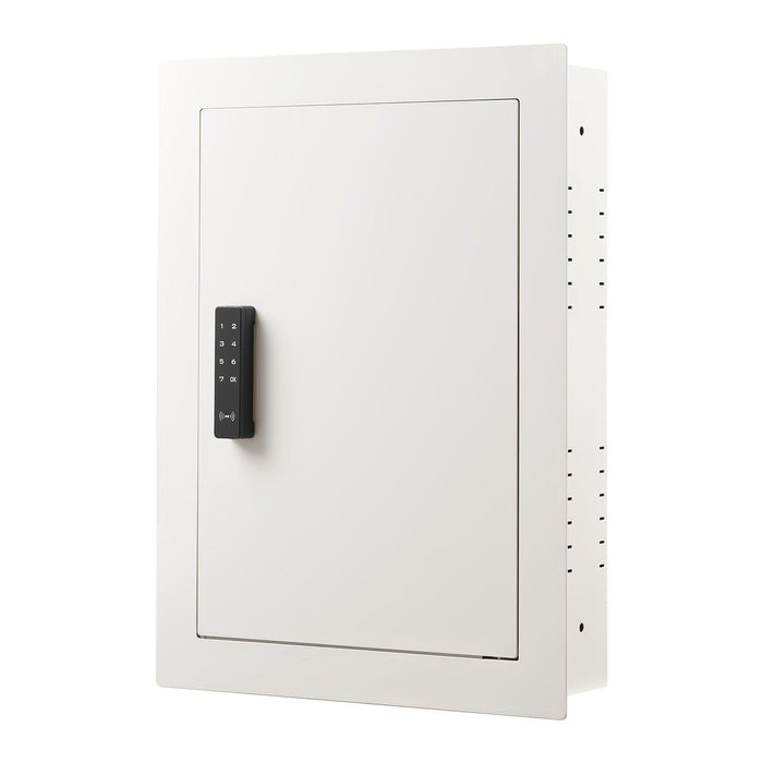 0.83 sq.ft Wall Safe, 3-Tier Hidden Wall Safe with Password, Key & Turning Knob, Q235 Cold-Rolled Steel In-Wall Box with Adjustable Shelves & Mounting Holes for Money, Jewelry, Passport, White