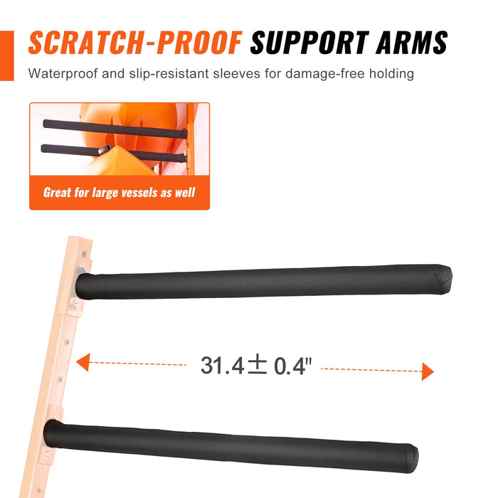 VEVOR Wall Kayak Storage Rack, 4-Capacity Wall Mounted Kayak Holders for Kayak Canoe Paddle Board, Kayak Storage Hooks with Adjustable Padded Arms, 181.6 KG Load Kayak Hanger for Indoor Outdoor Garage