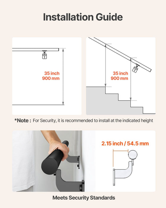 Wall Mounted Stair Handrail, 3665mm Pipe Staircase Handrail, Black Galvanized Aluminum, 32mm Pipe Diameter, Indoor&Outdoor Staircase Railing, Industrial Hand Rail for Steps, Security Baluster