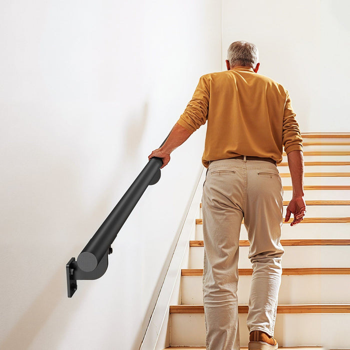 Wall Mounted Stair Handrail, 3665mm Pipe Staircase Handrail, Black Galvanized Aluminum, 32mm Pipe Diameter, Indoor&Outdoor Staircase Railing, Industrial Hand Rail for Steps, Security Baluster