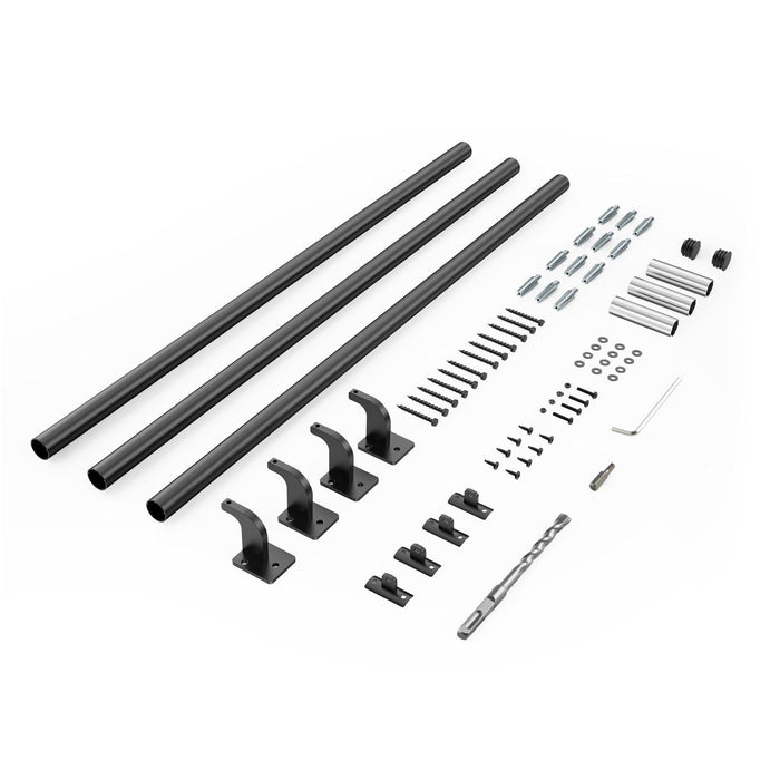 Wall Mounted Stair Handrail, 3665mm Pipe Staircase Handrail, Black Galvanized Aluminum, 32mm Pipe Diameter, Indoor&Outdoor Staircase Railing, Industrial Hand Rail for Steps, Security Baluster