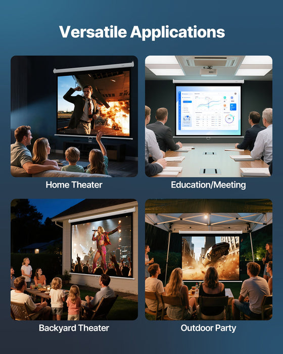 VEVOR Manual Projector Screen, 1829 mm 4:3 4K 1080 HD Retractable Pull Down Projector Screen, Wall Mounted Movie Projection with Pull Rope, Portable Display Projectoin for Family Home Office Theater