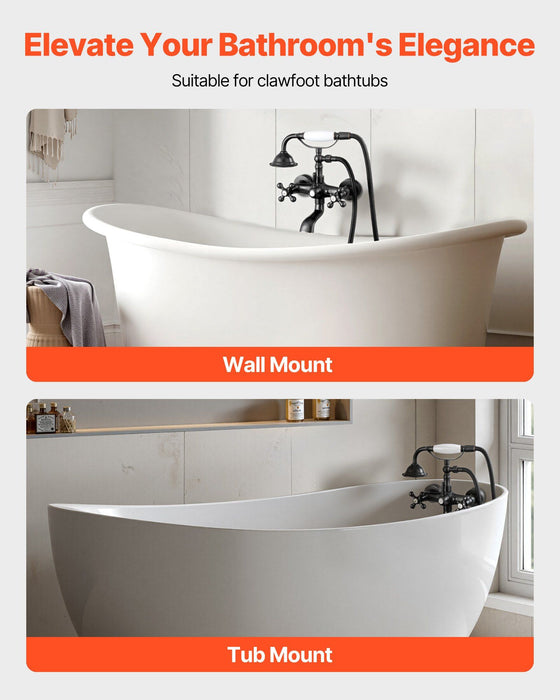 Clawfoot Tub Faucet, Wall Mount Bathtub Faucets with Handheld Shower, Vintage Oil-Rubbed Bronze Clawfoot Tub Filler Faucet Shower Kit with Adjustable Swing Arms & 360° Rotation Spout for Bathtubs