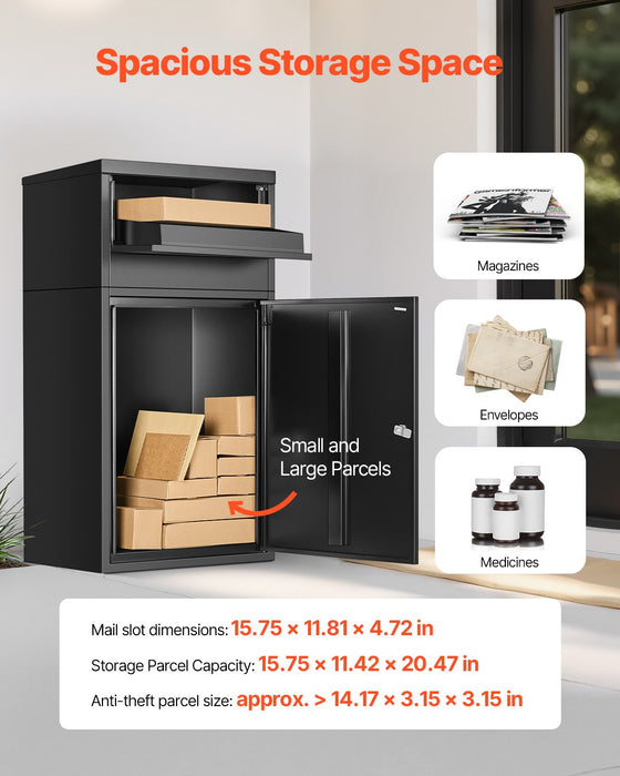 VEVOR Package Delivery Boxes for Outside, 90.9 cm Mailbox for Parcel with Lock, Galvanized Steel Package Drop Box with Anti-Theft Design, Weather-Resistant Package Mailbox for Home and Office, Black