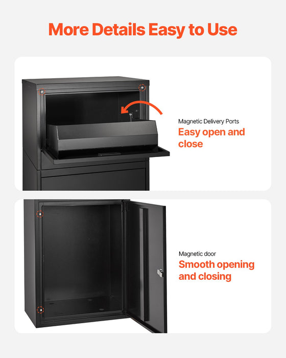 VEVOR Package Delivery Boxes for Outside, 90.9 cm Mailbox for Parcel with Lock, Galvanized Steel Package Drop Box with Anti-Theft Design, Weather-Resistant Package Mailbox for Home and Office, Black