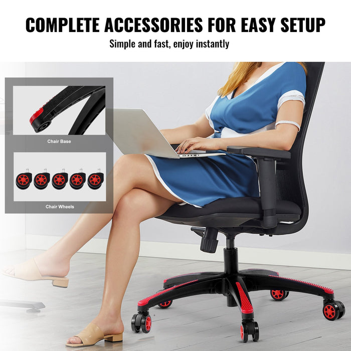 VEVOR Office Chair Base Replacement, 710 mm, 1134 kg Static Load, Heavy Duty Universal Computer Desk Chair Stool Base Part with 5 Casters and Reinforced Legs, Desk Chair Base Replacement, Black + Red