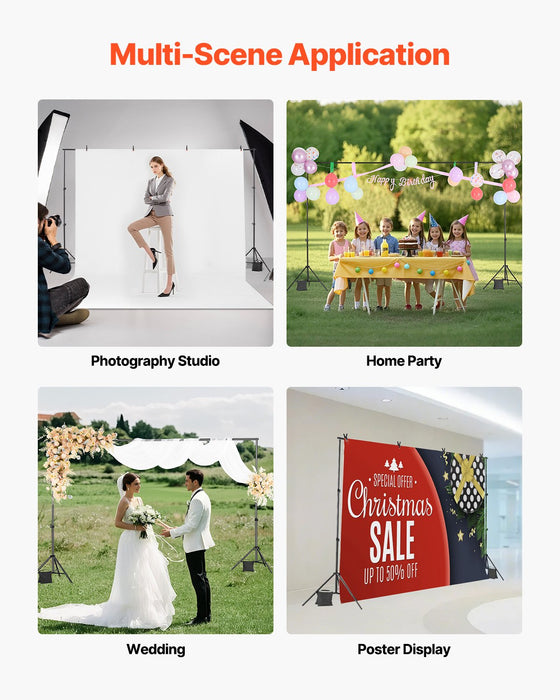 VEVOR Backdrop Stand, 198 x 300 cm Adjustable Photo Backdrop Stand Kit, Portable Background Backdrop Stand with 5 Crossbars, Heavy Duty Projector Screen Stand, for Wedding, Photo Video Studio & Party