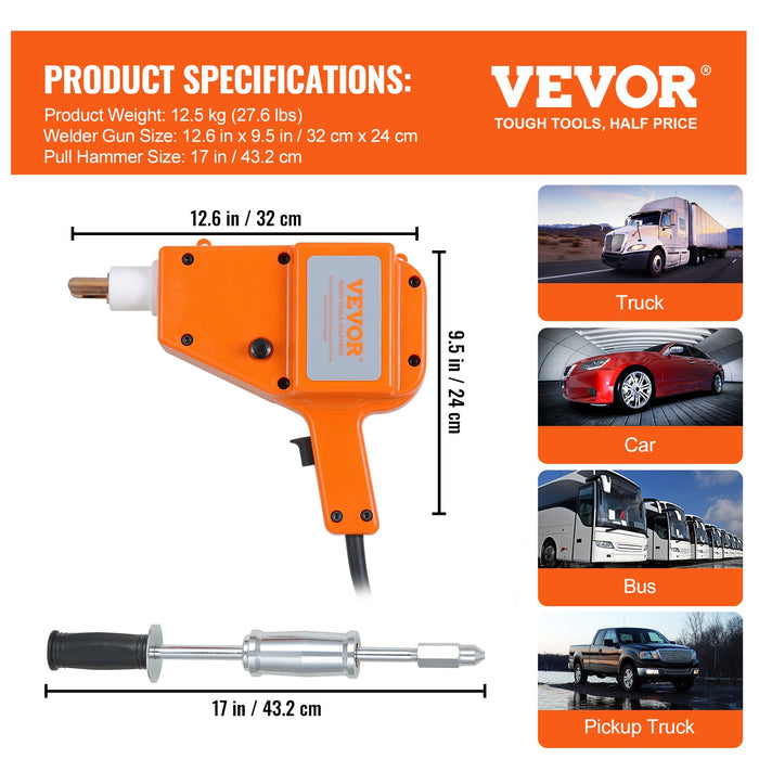 VEVOR Stud Welder Kit, 5500 Stud Welder Dent Repair Kit, 800VA Spot Welder Stud Kit, Stud Gun Dent Puller Kit with Complete Accessories, Dent Welder Repair for Auto Body Repairing