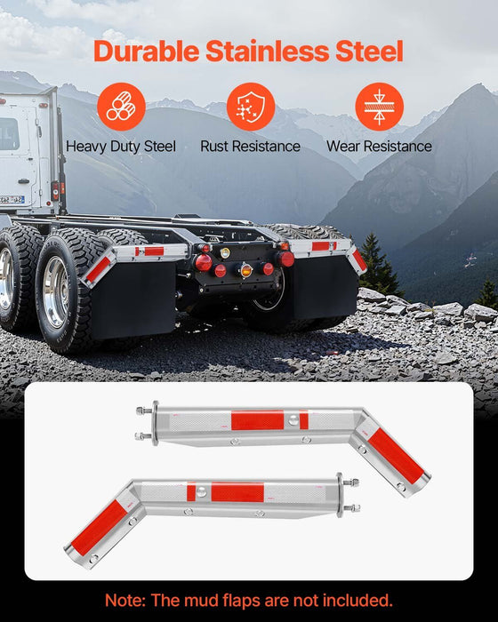 Stainless Steel Angled Spring Loaded Mud Flap Hangers, 2-1/2" (63.5mm) Bolt Spacing Mudflap Hangers for Semi Trucks, 1 Pair Heavy Duty Semi Truck Mud Flap Hanger Set with Reflective Strips, Silver