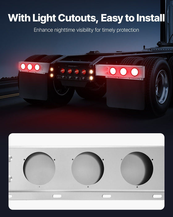 Stainless Steel Mud Flap Hangers with Light Cutouts, 2-1/2" (63.5mm) Bolt Spacing, Spring Loaded Mudflap Hangers for Semi Trucks, 1 Pair Heavy Duty Semi Truck Mud Flap Hanger Set, Silver