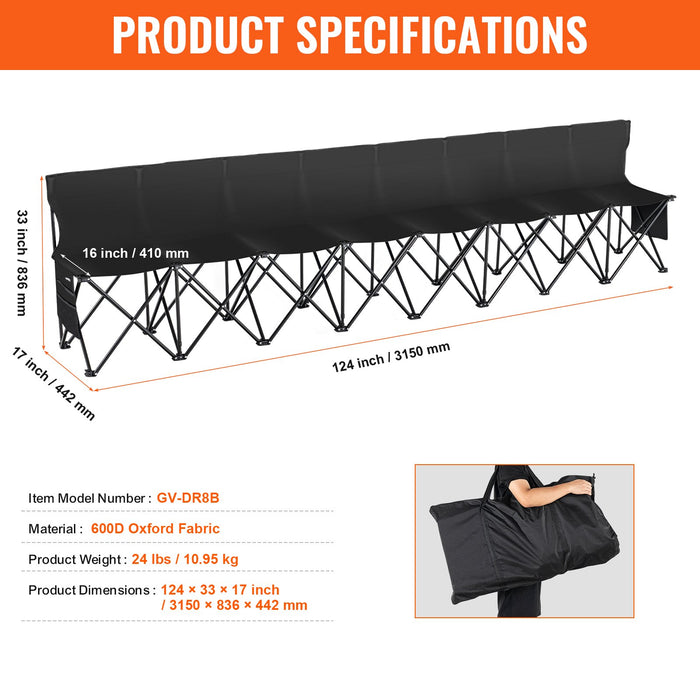 VEVOR 8 Seat Portable Folding Sport Bench Outdoor Camping Chair with Carry Bag