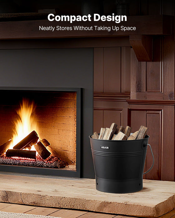 Ash Bucket, 4 PCS with Lid, Shovel, Broom and Gloves, Metal Fireplace Charcoal Bucket and Ash Can, 9.8L Large Capacity for Fireplace, Fire Pits, Wood Burning Stoves, Indoor and Outdoor