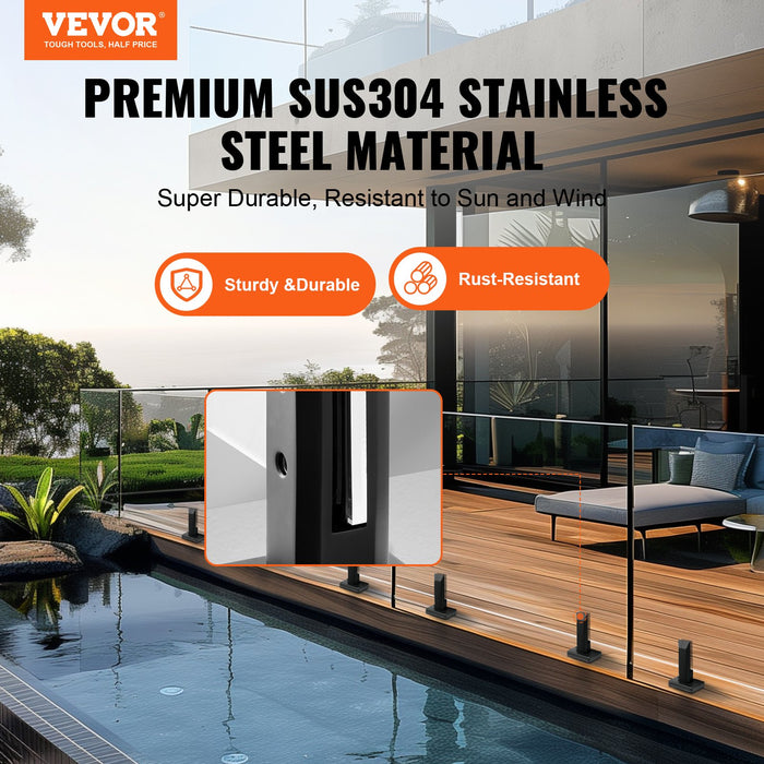 VEVOR Glass Clamp, 10 PCS Square Glass Railing Bracket for 0.31 "-0.47 " Tempered Glass, 304 Stainless Steel Glass Mounting Clamp, 0.12â€?Thick Glass Shelf Bracket for Balcony, Garden, Deck, Stair