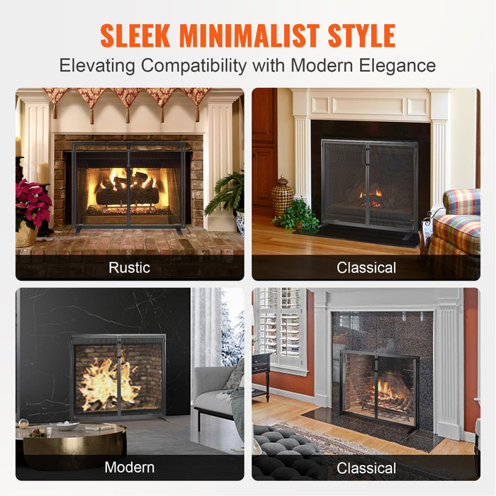 VEVOR Fireplace Screen 1 Panel with Door, Sturdy Iron Mesh Fireplace Screen, 990(L) x780(H)MM Spark Guard Cover, Simple Installation, Free Standing Fire Fence Grate for Living Room Home Decor Modern