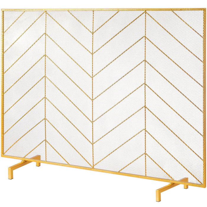 VEVOR 980x758MM Fireplace Screen 1-Panel Iron Mesh Spark Guard Modern Gold