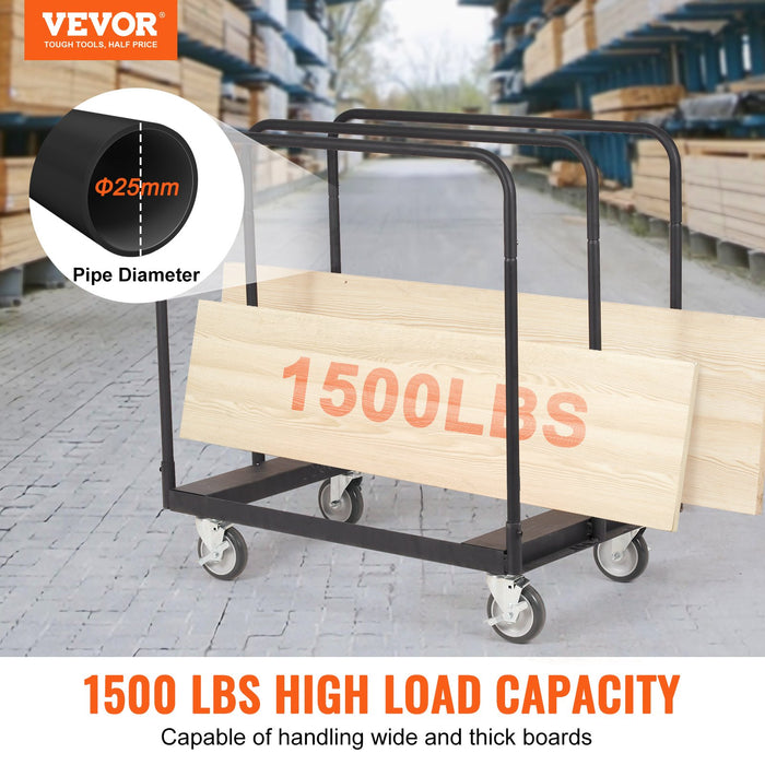 VEVOR Drywall Cart, 1500 LBS Panel Dolly Cart with 36.02" x 24.02" Deck and 5" Swivel Wheels, Heavy-Duty Drywall Sheet Cart, Handling Wall Panel, Sheetrock, Lumber, for Garage, Home, Warehouse
