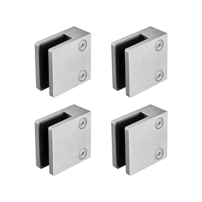 VEVOR Glass Clamp, 4 PCS Square Glass Railing Bracket for 0.31 "-0.47 " Tempered Glass, 304 Stainless Steel Glass Mounting Clamp, Glass Shelf Bracket for Balcony, Garden, Pool, Stair, Silver